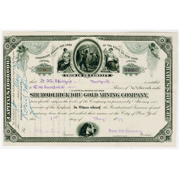 CO. Sir Roderick DHU Gold Mining Co., 1879 I/U Stock Certificate