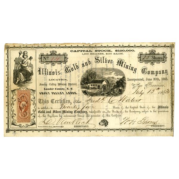 Nevada Territory. Illinois Gold and Silver Mining Company, 1863, I/U Nevada Territory Stock Certific
