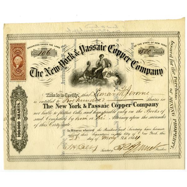 NY. New York & Passaic Copper Co., 1864, I/U Stock Certificate.