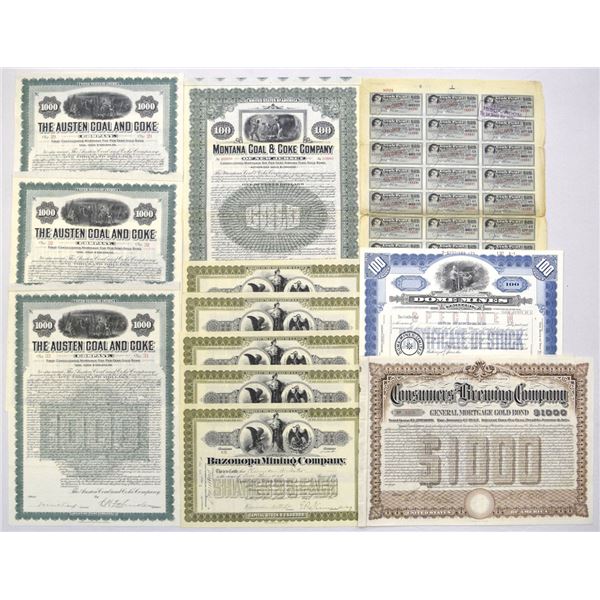 UT. MT. Mexico. Coal and Mining Stock and Bond Assortment, 1916 to 1973.