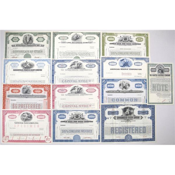 Railroads, Electric Utilities, Gas, Textiles, Manufacturing, and Finance Specimen Stock and Bond Col