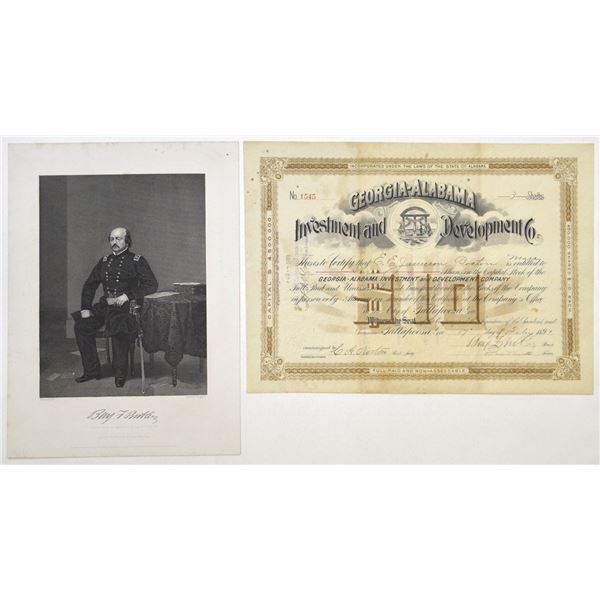 AL. Georgia-Alabama Investment and Development Co., 1891, I/U Stock Certificate Signed by Civil War 