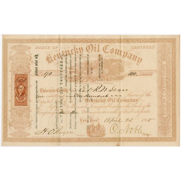 KY. Kentucky Oil Co., 1865 I/U Stock Certificate With Accompanying 1996 Letter from Coleman Leifer.