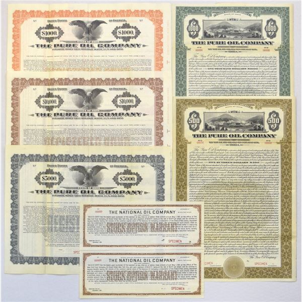 NJ & OH. National Oil & Pure Oil Co., 1919 to 1924, Specimen Certificates.