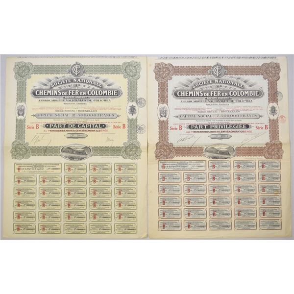 Colombia. Colombia National Railways, 1923, I/U Share Certificate Pair.