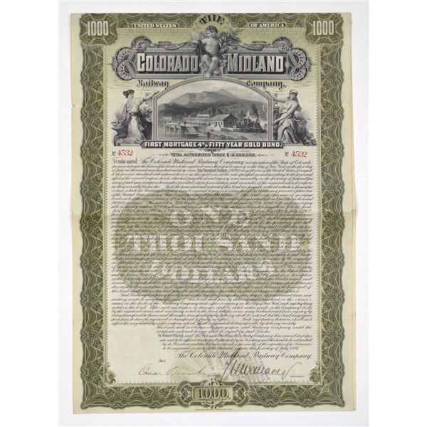 CO. Colorado Midland Railway Co., 1897, I/U 50 Year Gold Coupon Bond.