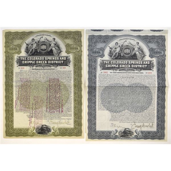 CO. Colorado Springs and Cripple Creek District Railway Co., 1900 and 1902, I/.U Gold Coupon Bond Pa