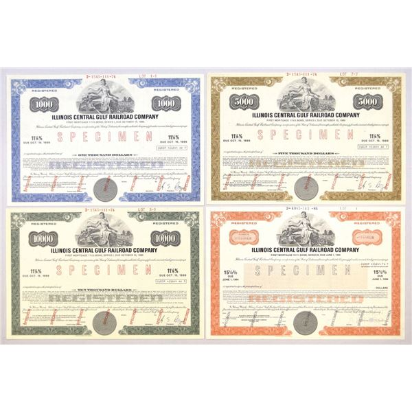 IL. Illinois Central Gulf Railroad Co., 1974 to 1984, Specimen Bond Quartet.