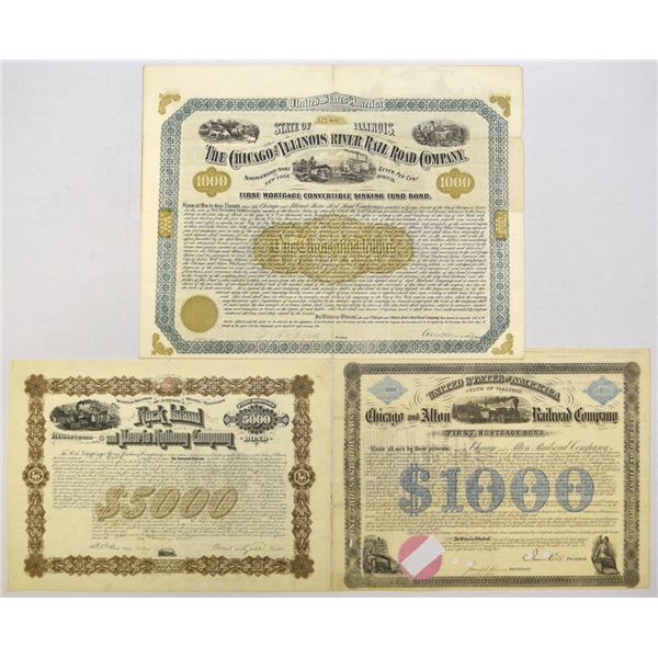 IL. Illinois Railroad Coupon Bond Trio, 1862 to 1886.