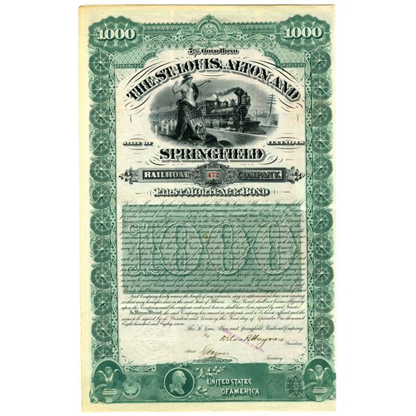 IL. St. Louis, Alton and Springfield Railroad Co., 1887, I/U Coupon Bond.