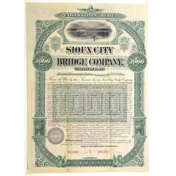 IA. Sioux City Bridge Co., 1887, Specimen Coupon Bond.