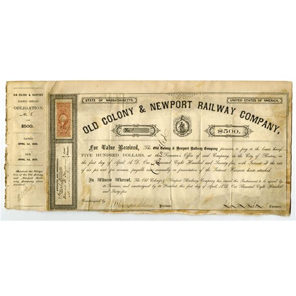MA. Old Colony & Newport Railway Co., 1865, Serial #s 1 & 2, $500 I/C Bond Pair