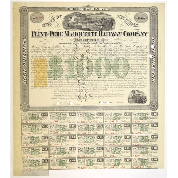 MI. Flint and Pere Marquette Railway Co., 1868, I/C Coupon Bond.