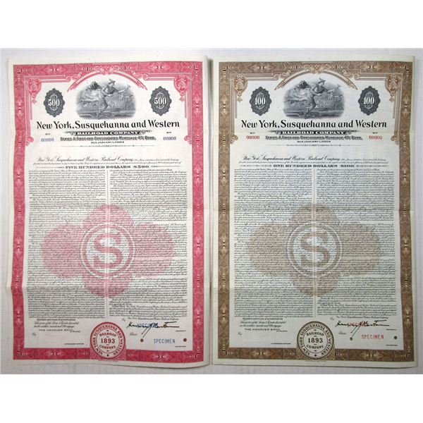 NJ. New York, Susquehanna and Western Railroad Co., 1953, Specimen Bond Pair.