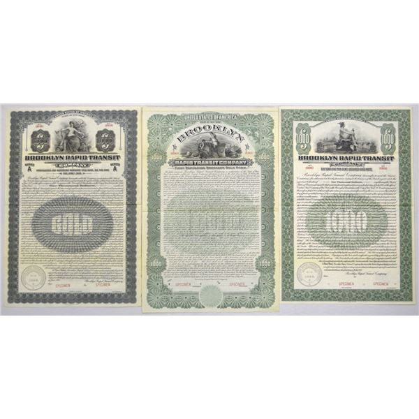 NY. Brooklyn Rapid Transit Co., 1902 (1907) to 1918, Specimen Coupon Bond Trio.