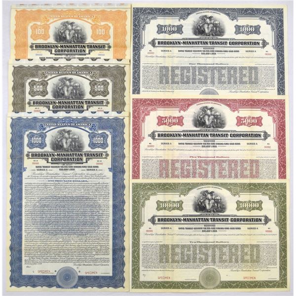 NY. Brooklyn-Manhattan Transit Corp., 1923, Coupon and Registered Specimen Bond Assortment.
