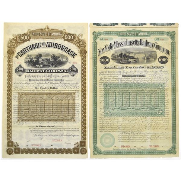 NY. Carthage and Adirondack Railway & New York and Massachusetts Railway, 1883 & 1887, Specimen Gold