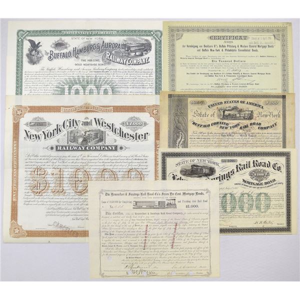 NY. New York Railroad Issued Bond Assortment, 1853 to 1900.