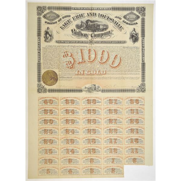 OH &IN. Lake Erie and Louisville Railway Co., 1875, I/U Coupon Bond.