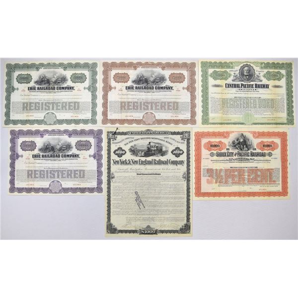 Northeastern State, New York, Utah, and Iowa Railroad Specimen and Issued Registered and Coupon Bond