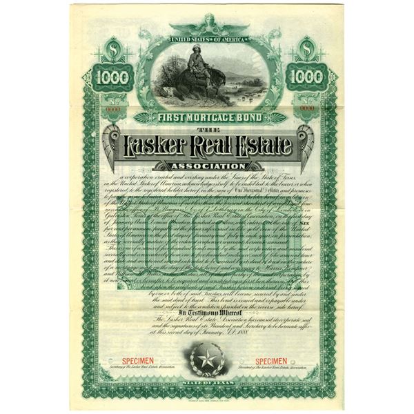 TX. Lasker Real Estate Association 1888 Specimen Bond