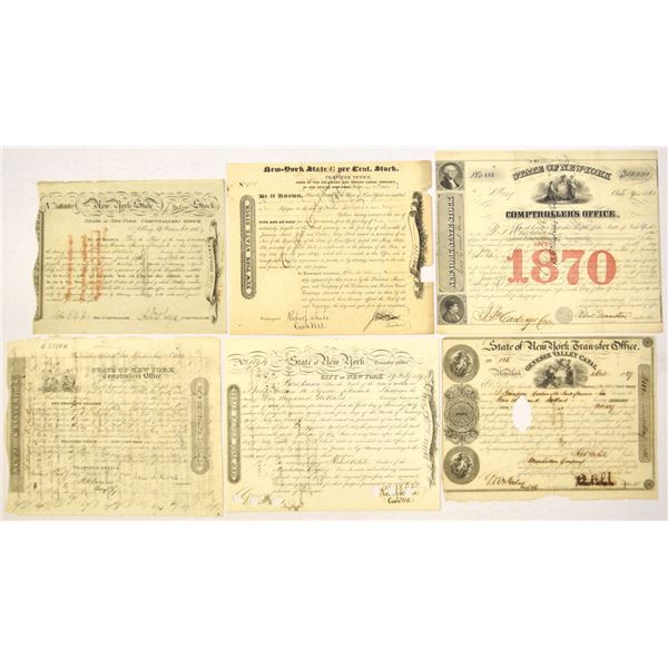 NY. State of New York, 1815 to 1861, I/C Documents and Stock Certificates.
