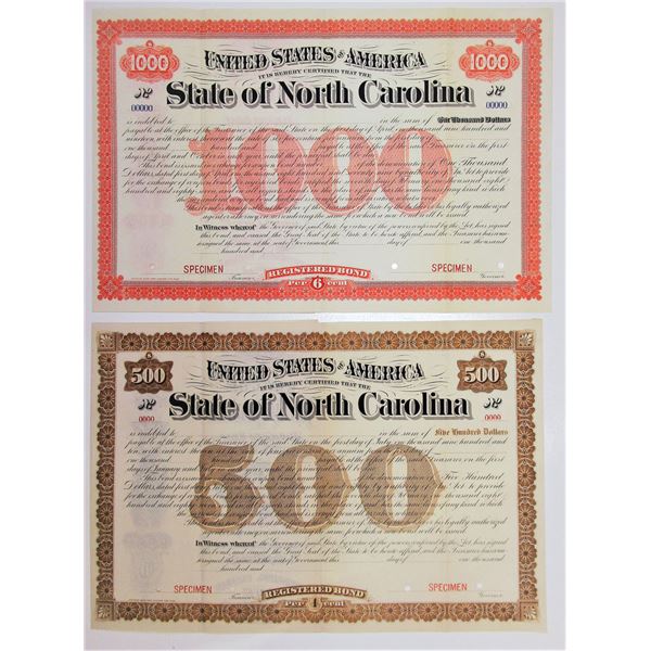 State of North Carolina, ND (ca.1880s), Specimen Bond Pair.