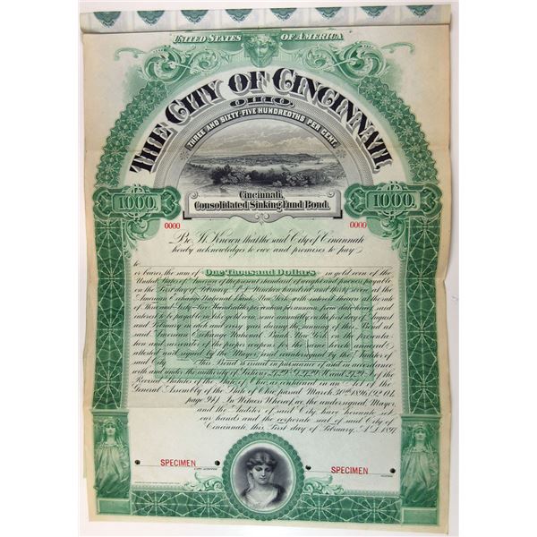 OH. City of Cincinnati, 1897 Specimen Bond.