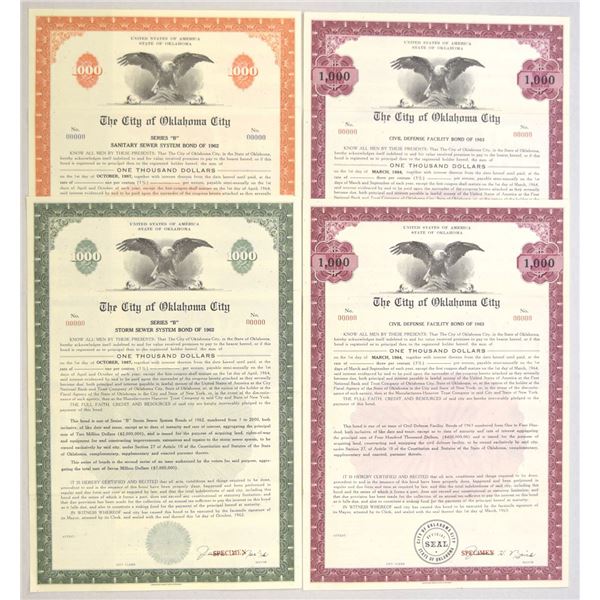 OK. City of Oklahoma, 1962 to 1963, Specimen Bond Quartet.