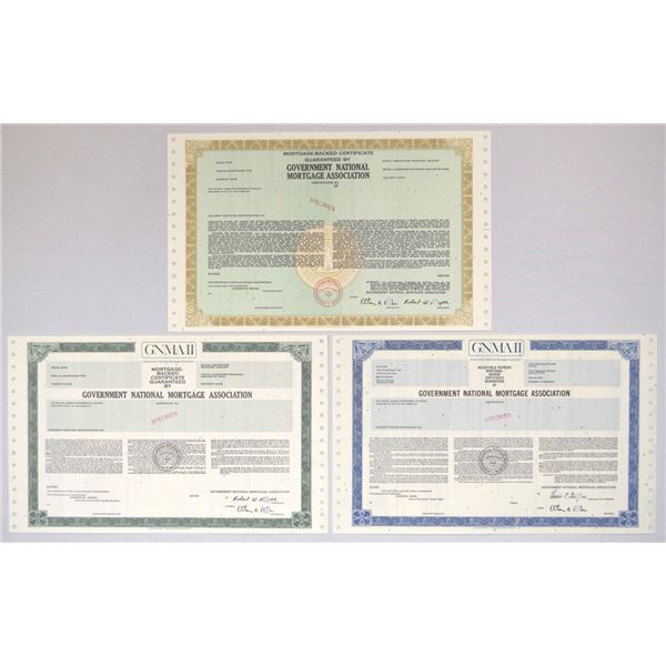 D.C., Government National Mortgage Association (GNMA II), 1980s to 1990s, Specimen Certificate Trio.