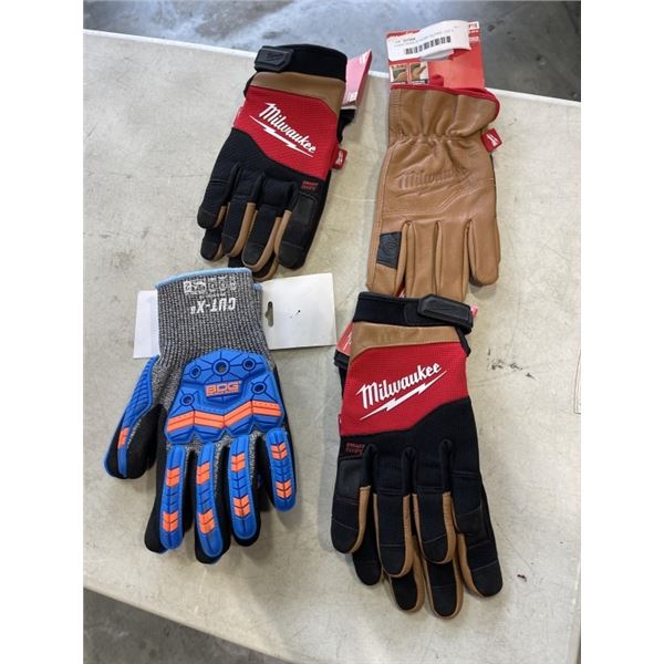 4 NEW PAIRS OF WORK GLOVES - CUT X AND 3 PAIRS MILWAUKEE GLOVES