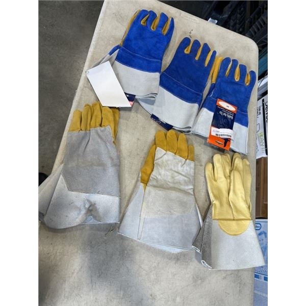 6 NEW PAIRS WORK GLOVES INCLUDING GANDER BRAND WELDING GLOVES