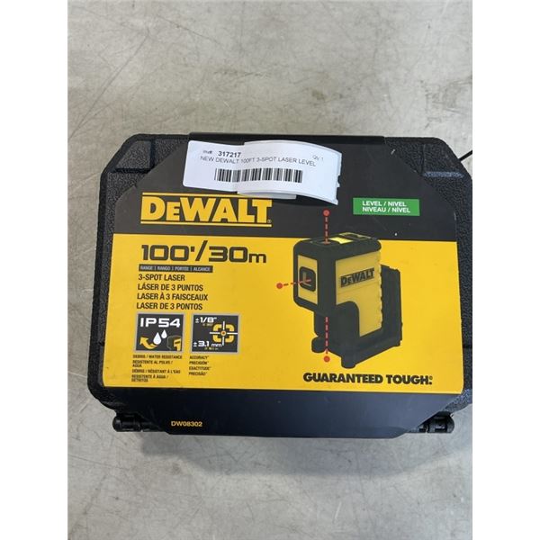 NEW DEWALT 100FT 3-SPOT LASER LEVEL
