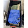 Image 1 : LARGE STOR-IT-ALL TOTE W/ LID FULL OF MOVING BLANKETS AND 2 CLEAN TARPS