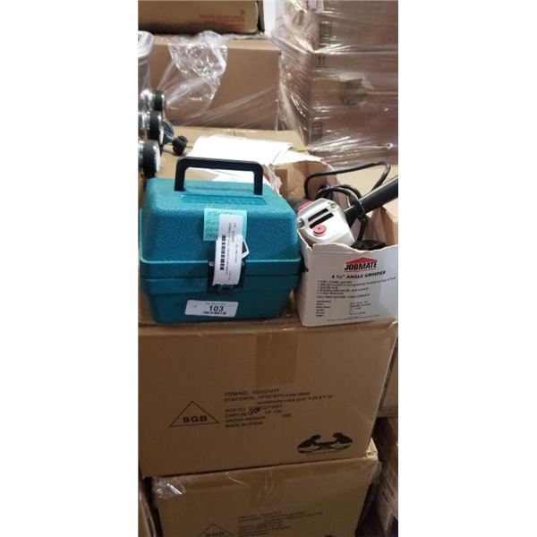 JOBMADE 42" ANGLE GRINDER AND MAKITA FINISHING GRINDER IN CASE