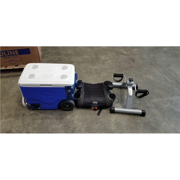 COLEMAN COOLER, UNDER DESK CYCLE AND CHICCO CHILD CAR SEAT