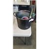 Image 4 : NEW AXE, NEW HATCHET, A FEW KITCHEN KNIVES AND AN OLD STOCK POT WITH PLASTIC CONTAINERS INSIDE