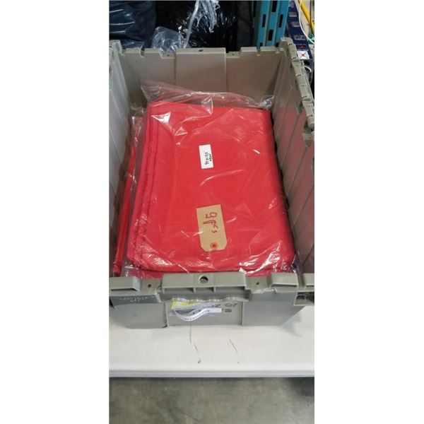 TOTE WITH 9 NEW RED TABLECLOTHS, 90X132