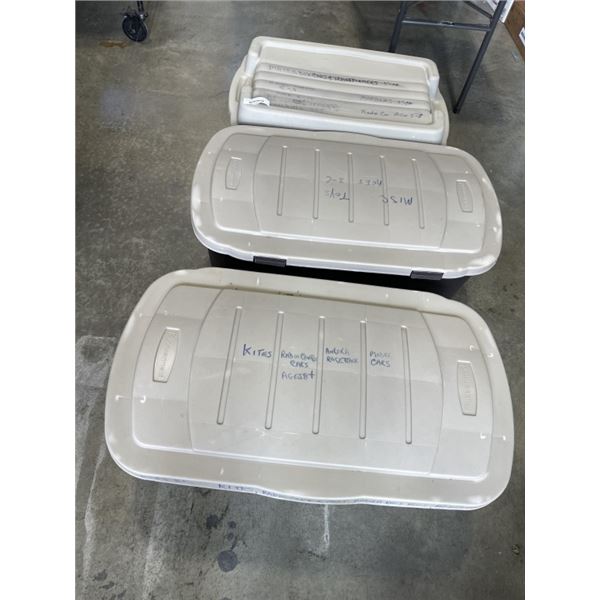 3 STORAGE TOTS - 1 HAS SMALL BASKETS IN IT