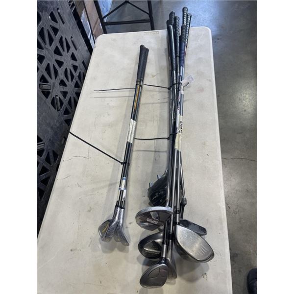 10 ADULT GOLF CLUBS AND 3 KIDS LEFT HANDED TOP FLIGHT IRONS. 5, 6 AND 7