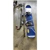 Image 1 : ZENTRIS 152 SNOWBOARD AND BLIZZARD SKIS AND 3 PAIRS OF SKIING POLES
