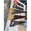 Image 2 : 5 HAND SAWS AND BOX OF TAPE MEASURES, RULERS, ETC