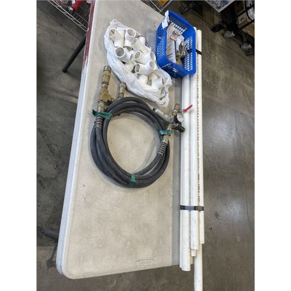 HOSE W/ METER, ATTATCHMENTS, AND PVD PIPING W/ CONNECTIONS