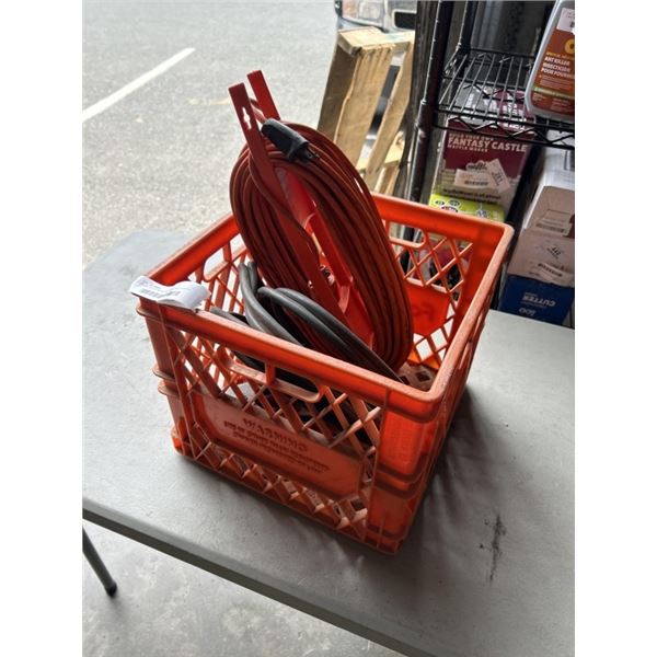 CRATE W/ EXTENSION CORD AND JUMPER CABLES