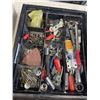 Image 4 : ASSORTED CLAMPS AND BITS, MACHINING TOOLS, AND VINTAGE TOOLBOX WITH SOME TACKLE