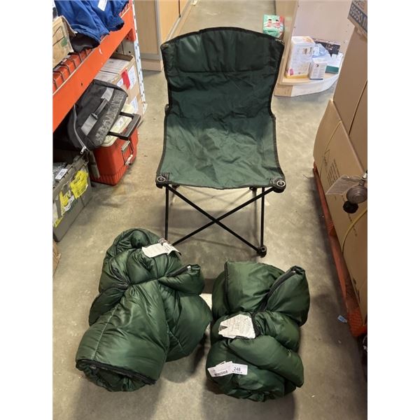 2 NORTHERN ESCAPE SLEEPING BAGS AND A CAMPING CHAIR