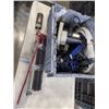 Image 1 : TOTE OF SURVEILLANCE CAMERA CABLE, SKILLSAW,  TORCH HEAD, ROLLER BRUSH AND MIXING PADDLE