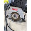 Image 3 : TOTE OF SURVEILLANCE CAMERA CABLE, SKILLSAW,  TORCH HEAD, ROLLER BRUSH AND MIXING PADDLE