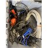 Image 4 : TOTE OF SURVEILLANCE CAMERA CABLE, SKILLSAW,  TORCH HEAD, ROLLER BRUSH AND MIXING PADDLE