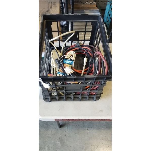 MILK CRATE WITH EXTENSION CORDS